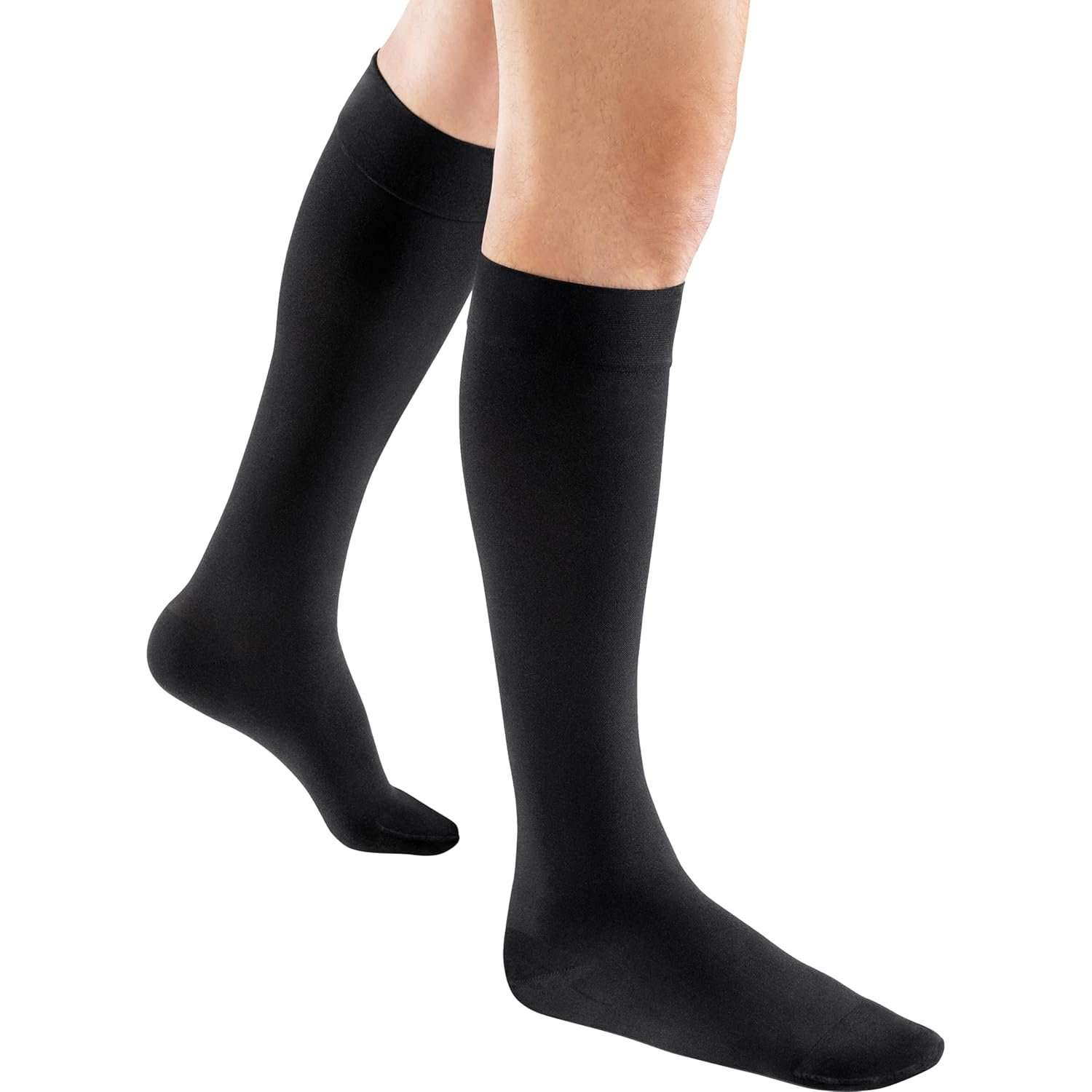 Jobst ACTIVA Opaque 15-20 mmHg knee-high closed-toe compression sock in Black on a leg form.