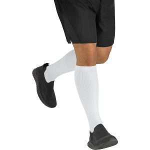 JOBST Athletic Knee High 8-15 mmHg closed-toe white compression socks, side view on model