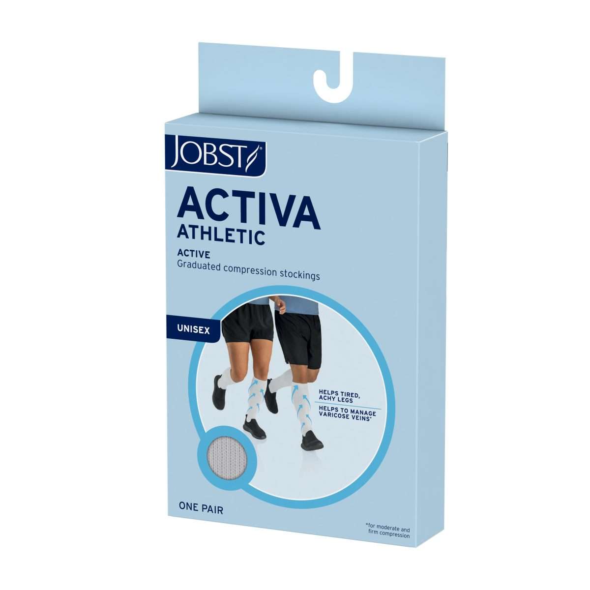 JOBST Athletic Knee High 8-15 mmHg white compression socks product packaging box